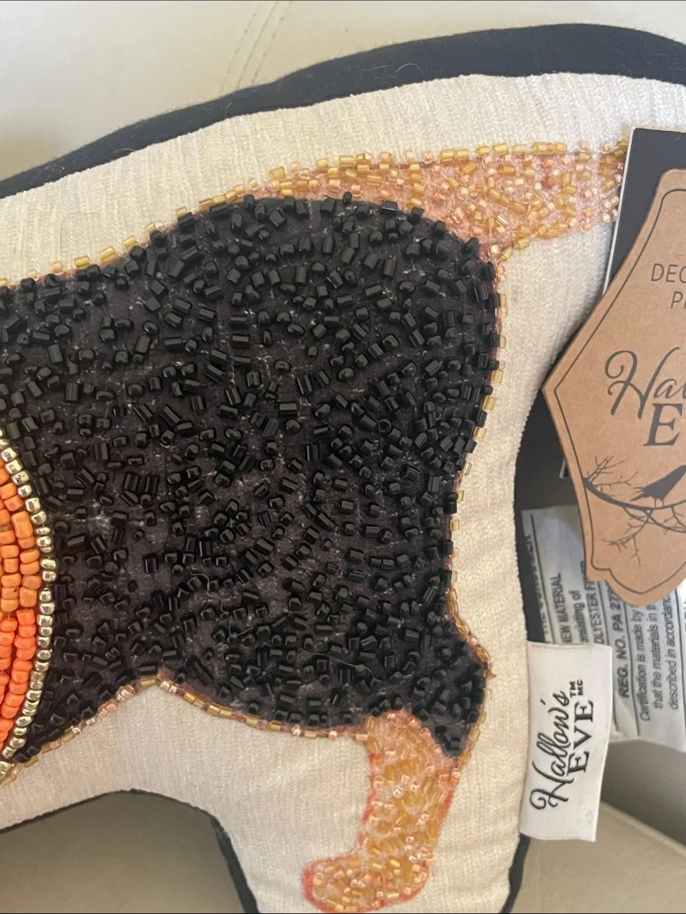 Beaded Pumpkin Dachshund Halloween Accent Pillow by Hallow’s Eve.